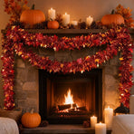 3 Pack Fall Maple Leaf tinsel Garland 78.7in  Thanksgiving Decor Autumn Streamer for Table Runner Fireplace Mantel Stair Railing Harvest Party Supplies