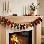 Velv bow garland Fall Bunting 6.5 Ft Thanksgiving Ribbon Banner Assembled coqute Decor for Fireplace Mantle Staircase Wall Rustic Holiday Party Table Centerpiece Kitchen Home