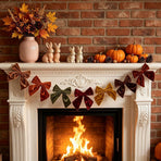 Velv bow garland Fall Bunting 6.5 Ft Thanksgiving Ribbon Banner Assembled coqute Decor for Fireplace Mantle Staircase Wall Rustic Holiday Party Table Centerpiece Kitchen Home