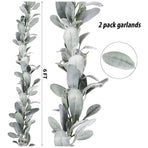 2 Pcs Artificial Flocked Lambs Ear Garland - 6Ft/Piece Soft Faux Vine Greenery and Leaves for Framhouse Mantle Decor