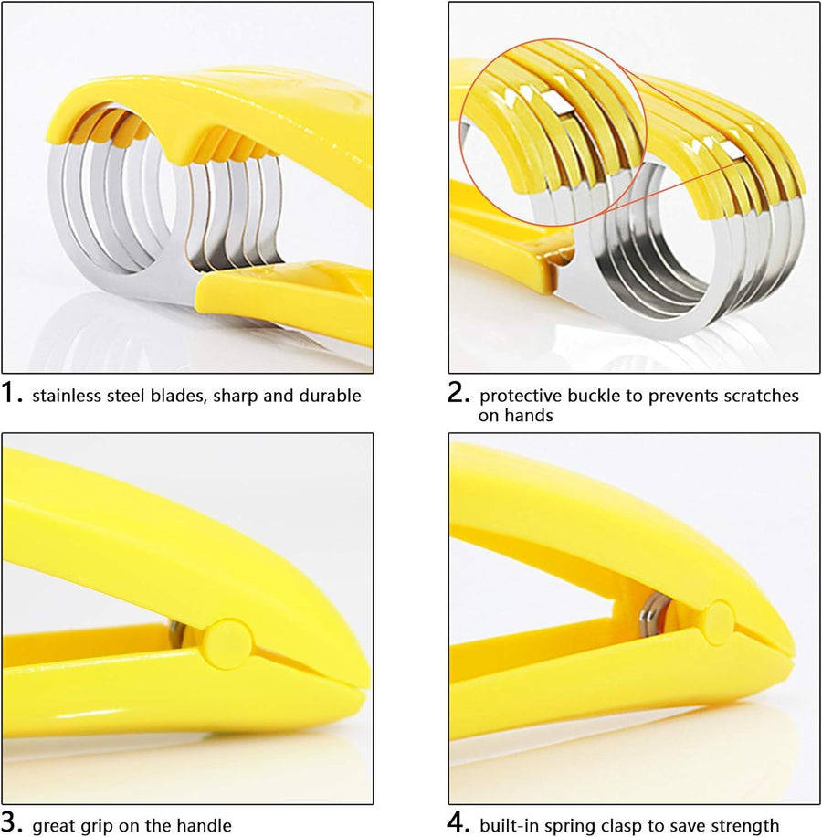 Banana Slicer,ABS + Stainless Steel Fruit and Vegetable Salad Peeler Cutter Kitchen Tools For Banana, Strawberry,Grape（2 pcs）