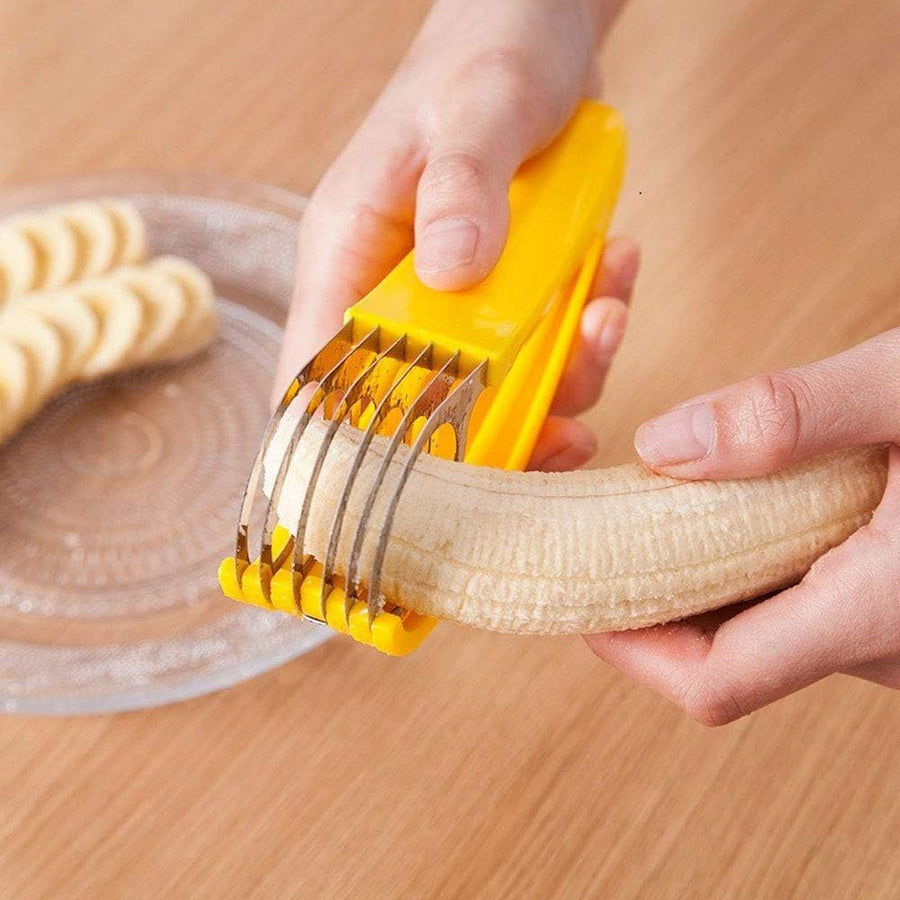 Banana Slicer,ABS + Stainless Steel Fruit and Vegetable Salad Peeler Cutter Kitchen Tools For Banana, Strawberry,Grape（2 pcs）