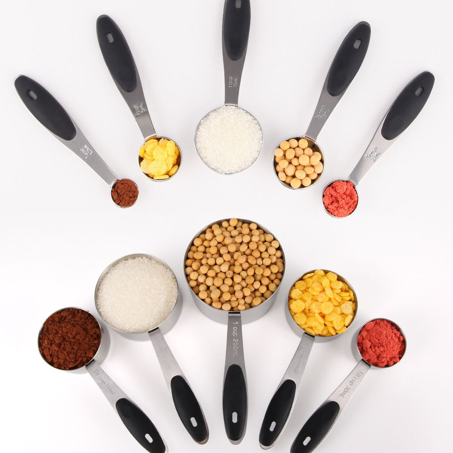 Measuring Cups Stainless Steel Measuring Cups and Spoons Set of 10 Piece, Upgraded Thickness Handle(Black)