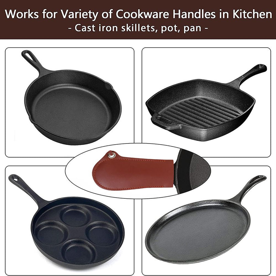 Leather Heat-Insulating Pot Handle Holster Handle Holder Cast Iron Handle Covers Panhandle Potholder Pot Handle Cover 2pcs