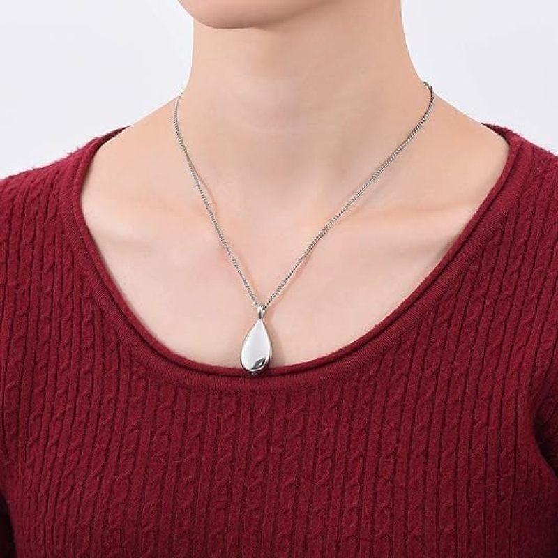 Carved Teardrop Keepsake Ashes Necklace Urn Pendant Cremation Memorial Jewelry-Always in my heart-2PCS