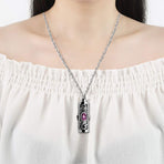Cremation Urn Necklace for Ashes Keepsake Cremation Jewelry for Human Ashes Stainless Steel Memorial Pendant with Flower -February