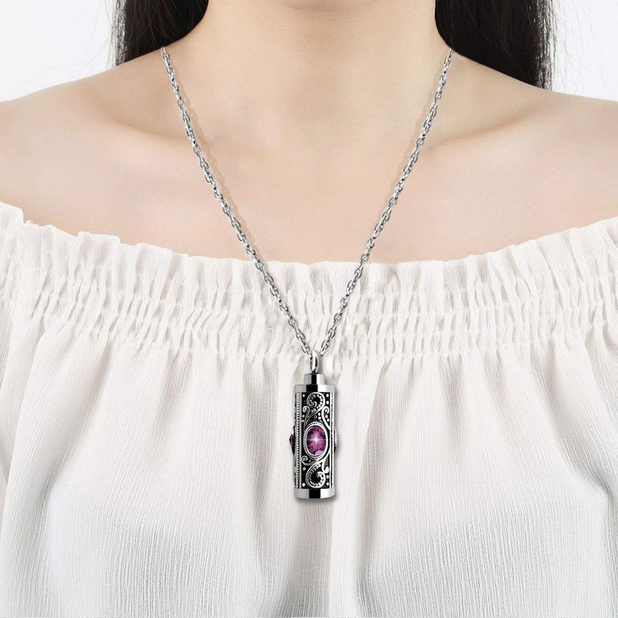 Cremation Urn Necklace for Ashes Keepsake Cremation Jewelry for Human Ashes Stainless Steel Memorial Pendant with Flower -February