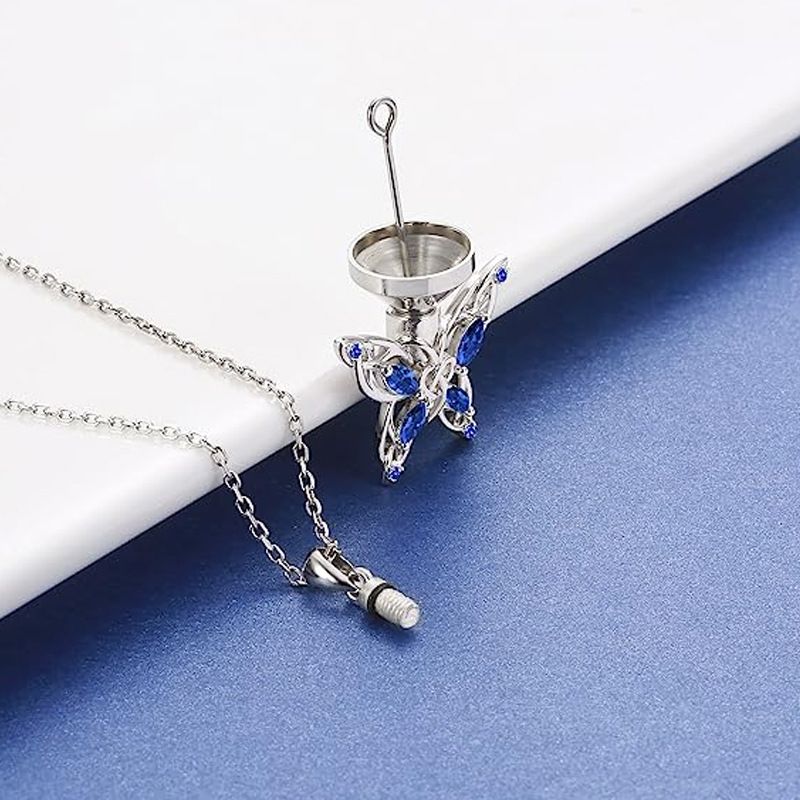 Butterfly Cremation Urn Necklace for Ashes Sterling Silver Memorial Keepsake with Pendant Jewelry Women Keepsake Bereavement