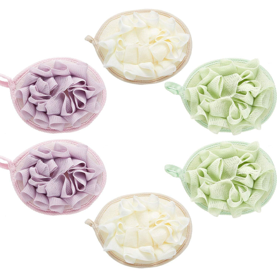 6 Pieces Bath Shower Pouf Sponge Mesh Pouf Shower Ball Exfoliating Body Sponge Pad Shower Scrubber Ball Shower Glove with Ball