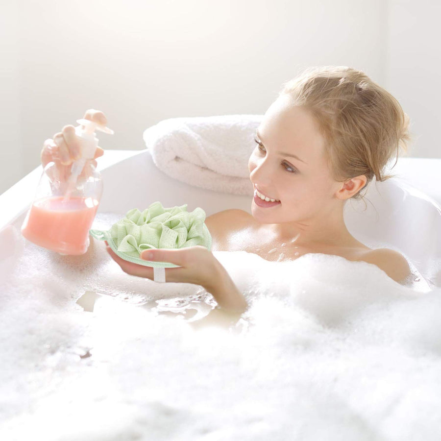 6 Pieces Bath Shower Pouf Sponge Mesh Pouf Shower Ball Exfoliating Body Sponge Pad Shower Scrubber Ball Shower Glove with Ball