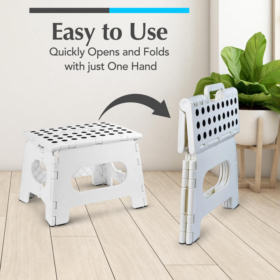 Handy Laundry Folding Lightweight Step Stool is Sturdy Enough to Support Adults and Safe Enough for Kids. Opens Easy with One Flip.