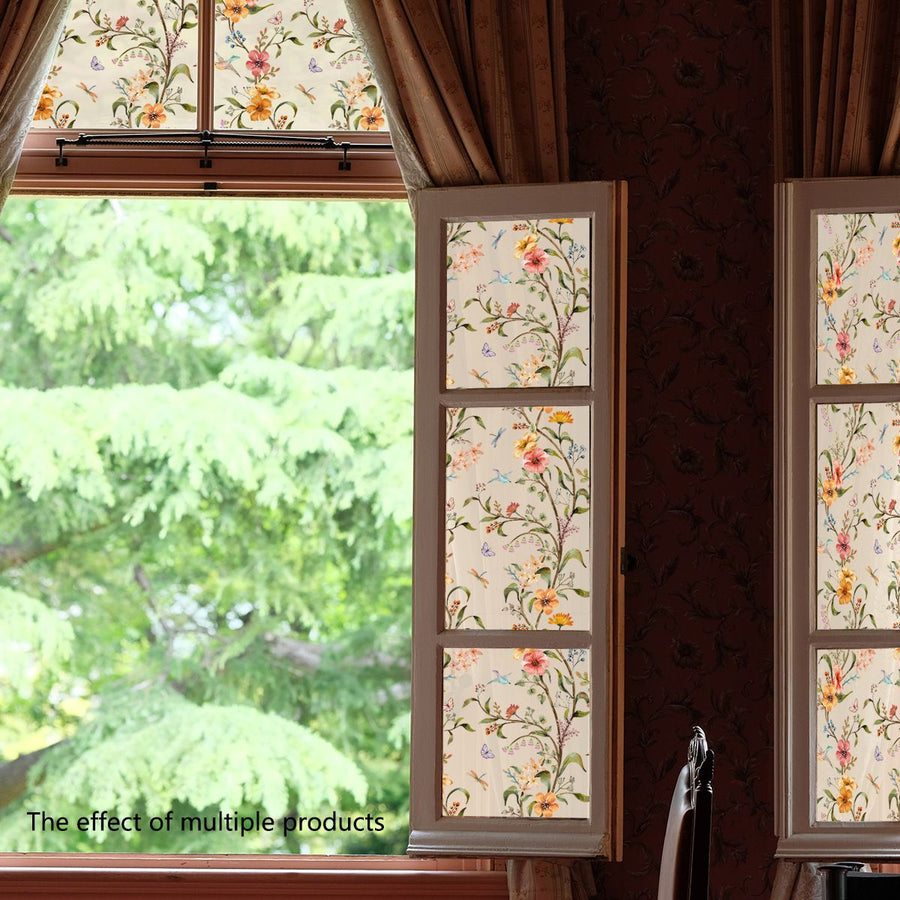 45*150cm Floral Window Wallpaper Peel and Stick Flower Window Wallpaper Removable Watercolor Flower Window Stickers