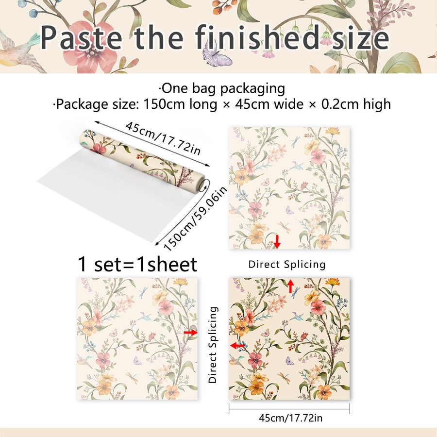 45*150cm Floral Window Wallpaper Peel and Stick Flower Window Wallpaper Removable Watercolor Flower Window Stickers
