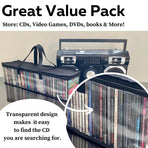 CD Storage Bags (4 Pack) Clear PVC Plastic Media Carrying Case with Zipper - Holds 400 CDs Total - Strong Handles