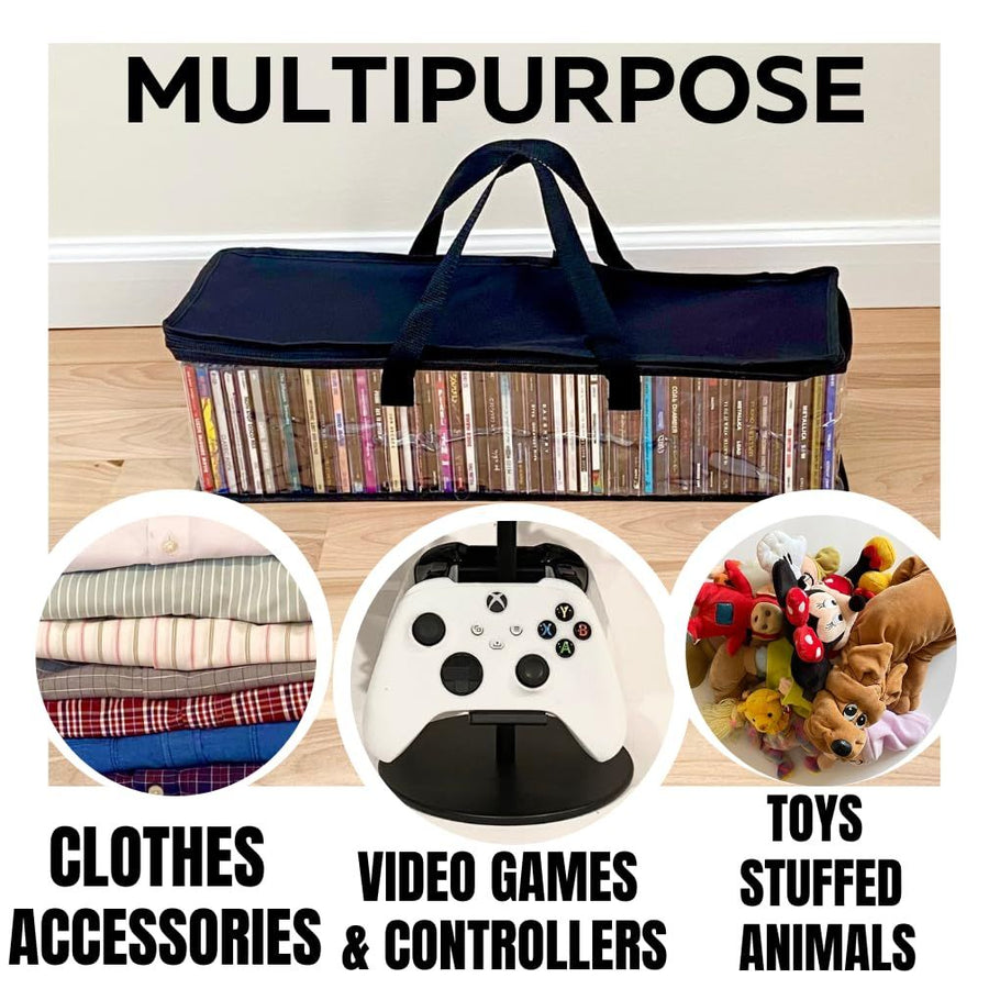 CD Storage Bags (4 Pack) Clear PVC Plastic Media Carrying Case with Zipper - Holds 400 CDs Total - Strong Handles