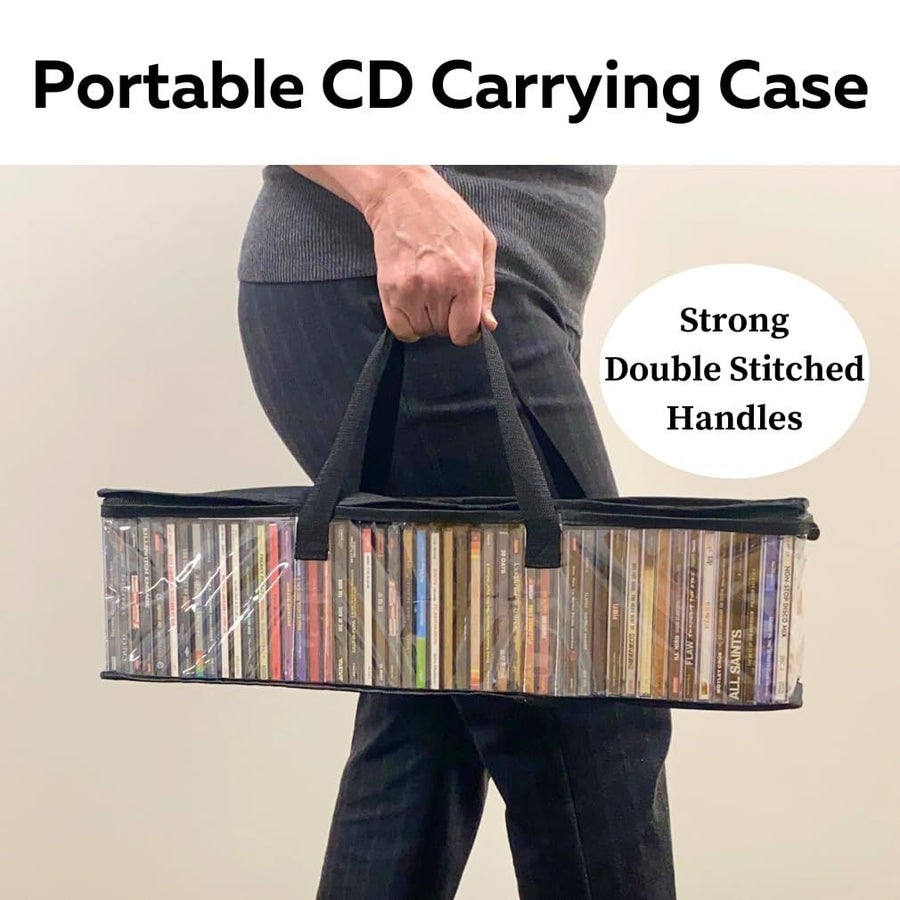 CD Storage Bags (4 Pack) Clear PVC Plastic Media Carrying Case with Zipper - Holds 400 CDs Total - Strong Handles