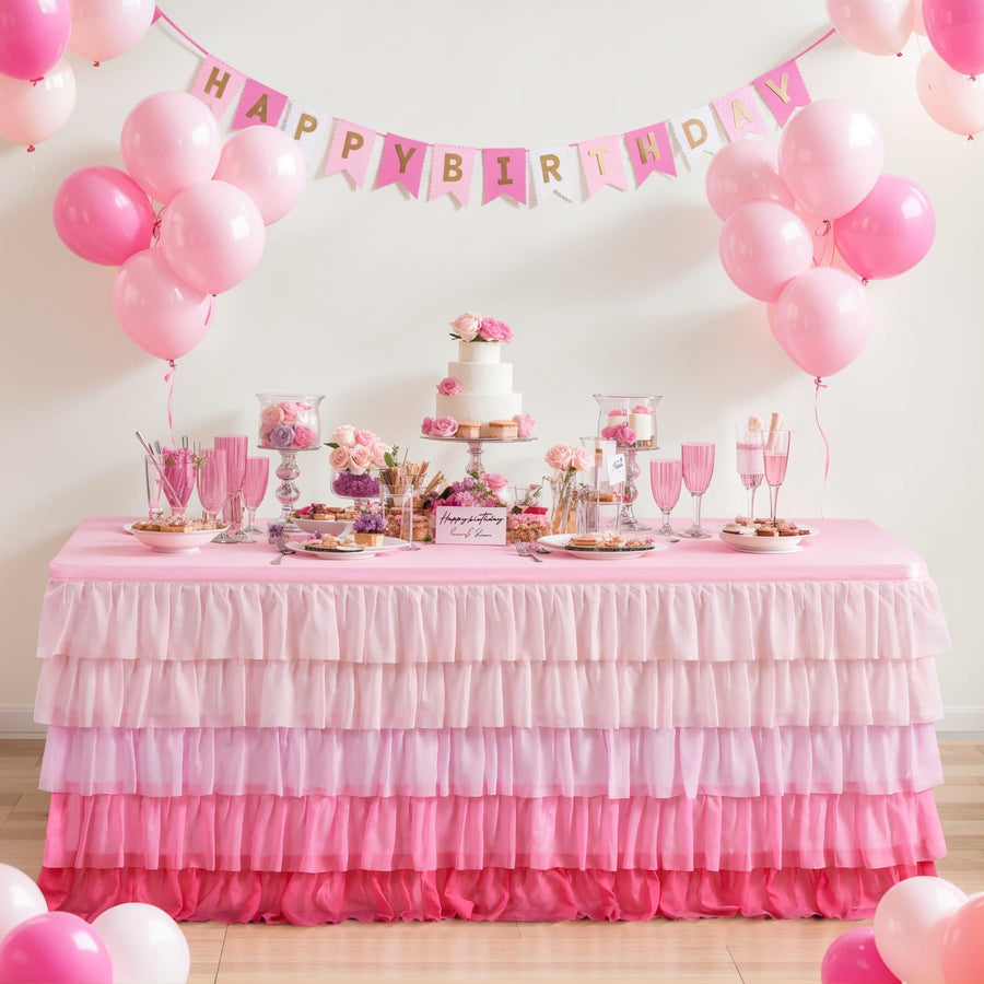 Pink Table Skirt Ruffled Tablecloth for Rectangle Table 6ft Baby Shower Birthday Party Unicorn Home Gradient Pink Table Decor
