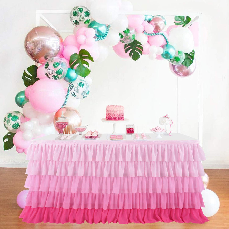 Pink Table Skirt Ruffled Tablecloth for Rectangle Table 6ft Baby Shower Birthday Party Unicorn Home Gradient Pink Table Decor
