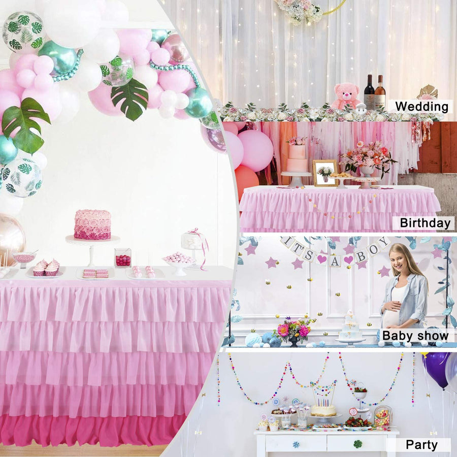 Pink Table Skirt Ruffled Tablecloth for Rectangle Table 6ft Baby Shower Birthday Party Unicorn Home Gradient Pink Table Decor