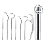 Metal Toothpicks for Teeth Set (7Pcs ), Portable Reusable Stainless Steel Toothpicks Pocket Set with Holder Dispenser, Fruit Picks