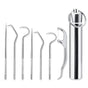 Metal Toothpicks for Teeth Set (7Pcs ), Portable Reusable Stainless Steel Toothpicks Pocket Set with Holder Dispenser, Fruit Picks