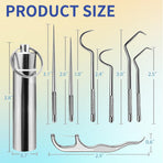 Metal Toothpicks for Teeth Set (7Pcs ), Portable Reusable Stainless Steel Toothpicks Pocket Set with Holder Dispenser, Fruit Picks