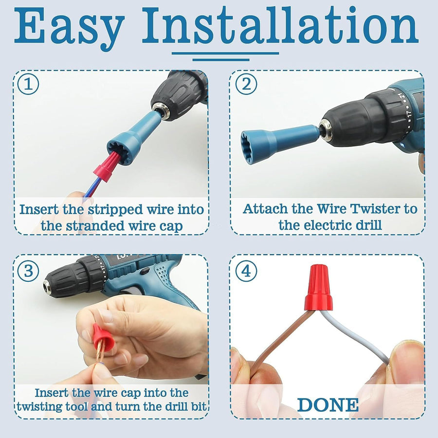 Spin Twist Wire Connector, Wire Spin Driver Nut, Wire Twister Tool for Drill and Wire Connector Driver with 1/4" Chuck (Blue)