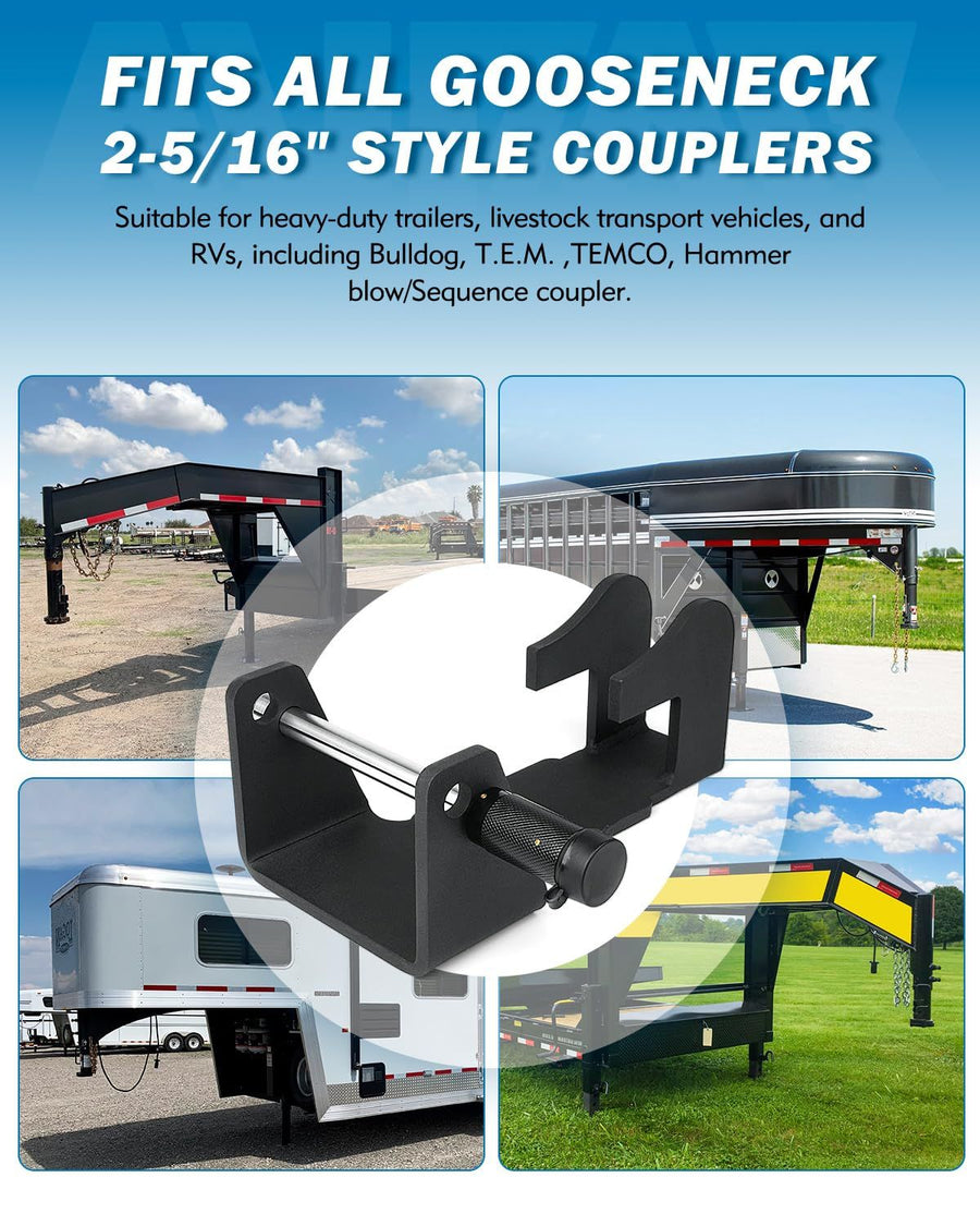 Heavy-Duty Gooseneck Trailer Lock, Gooseneck Lock Fit for Heavy Trailers, Livestock Haulers and RVs - Black