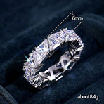 White Plated Row Emerald Cut Triangle Shape Wedding Diamond Band Rings Eternity Ring Wedding Bands (8)