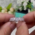 White Plated Row Emerald Cut Triangle Shape Wedding Diamond Band Rings Eternity Ring Wedding Bands (8)