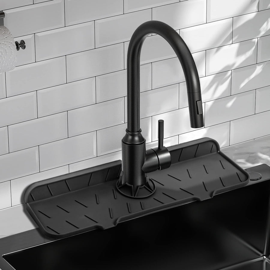 Silicone Sink Splash Guard 2 - Slope Upgraded Faucet Mat, 15" x 5.5", Sink Gadgets-Splash Guard Behind Faucet Water Drip Catcher