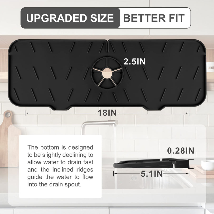 Silicone Sink Splash Guard 2 - Slope Upgraded Faucet Mat, 15" x 5.5", Sink Gadgets-Splash Guard Behind Faucet Water Drip Catcher