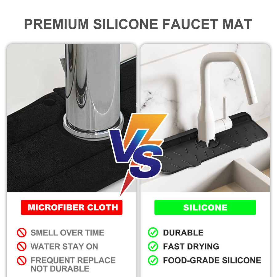 Silicone Sink Splash Guard 2 - Slope Upgraded Faucet Mat, 15" x 5.5", Sink Gadgets-Splash Guard Behind Faucet Water Drip Catcher
