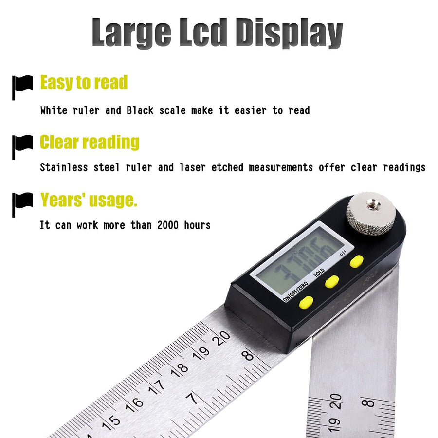 200mm/8Inches Digital Angle Finder Ruler - Stainless Steel Protractor for Woodworking and Construction