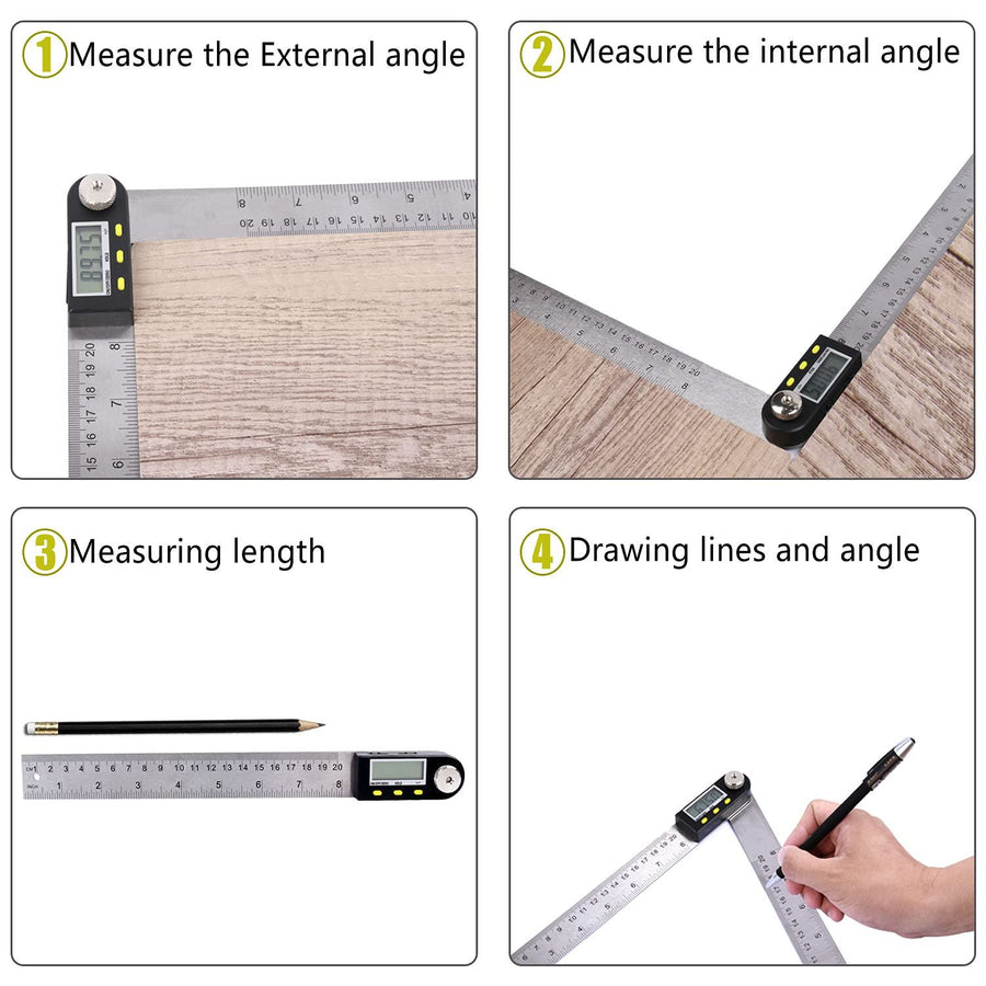 200mm/8Inches Digital Angle Finder Ruler - Stainless Steel Protractor for Woodworking and Construction
