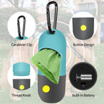Dog Poop Bag Dispenser with Built-in LED Flashlight, Pet Waste Bag Holder for Leash with Carabiner Clip for Lead Leash