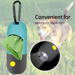Dog Poop Bag Dispenser with Built-in LED Flashlight, Pet Waste Bag Holder for Leash with Carabiner Clip for Lead Leash
