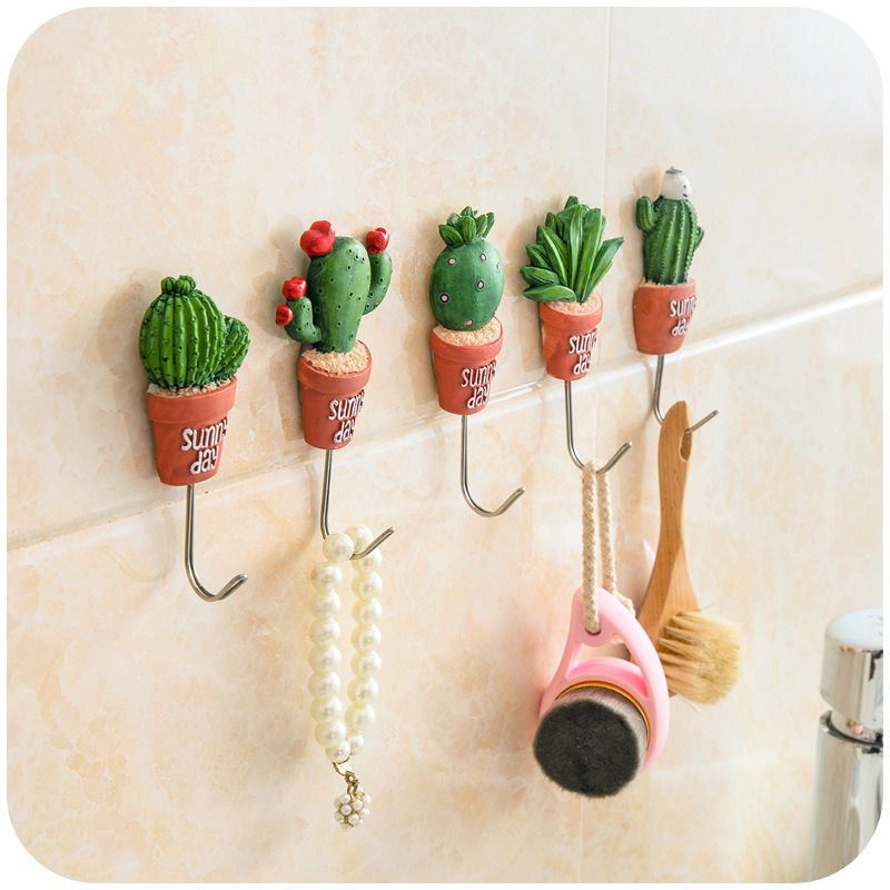 5pcs Stainless Steel Scculent Plants Hook Creative Cactus Kitchen Wall Door Hanger Sundries Cute Hooks Clothes Hangers