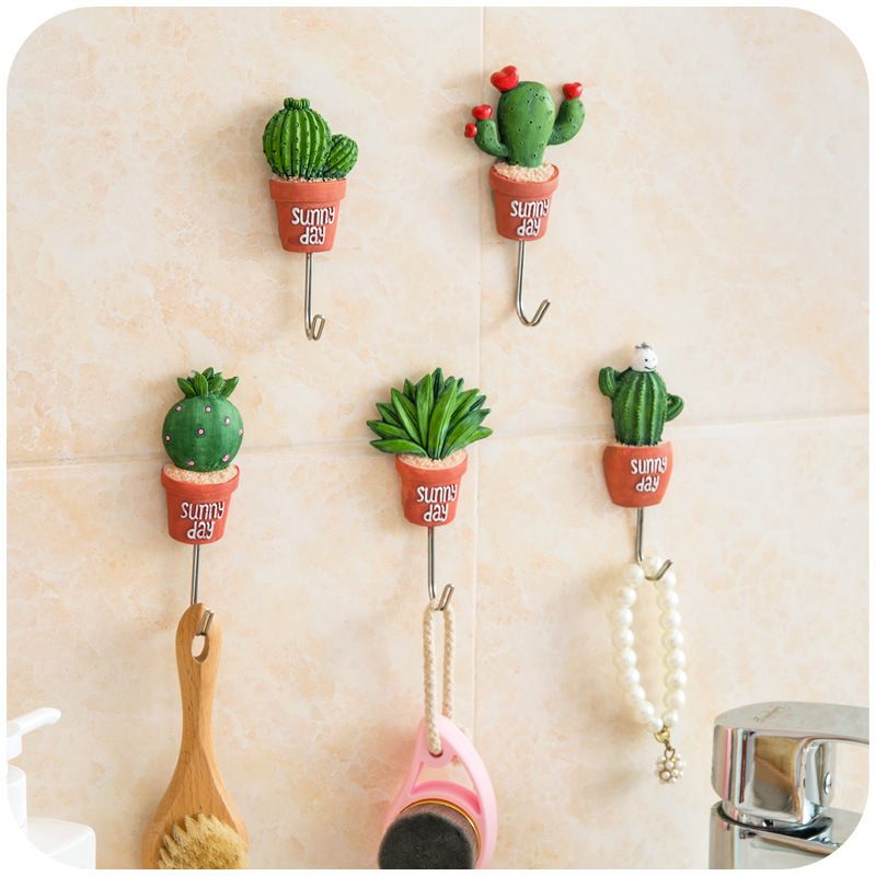 5pcs Stainless Steel Scculent Plants Hook Creative Cactus Kitchen Wall Door Hanger Sundries Cute Hooks Clothes Hangers