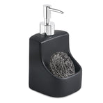 Soap Dispenser with Sponge Holder for Kitchen Sink, Hand Soap Pump Bottle and Storage 2-in-1 for Bathroom Countertop (Black)