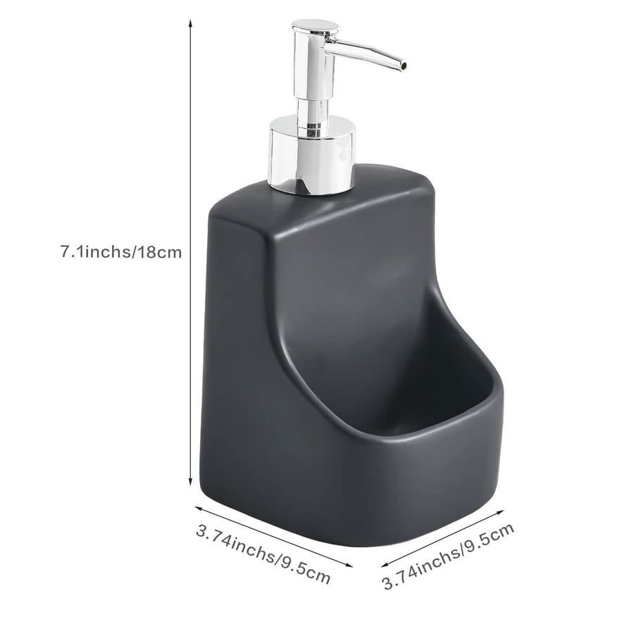 Soap Dispenser with Sponge Holder for Kitchen Sink, Hand Soap Pump Bottle and Storage 2-in-1 for Bathroom Countertop (Black)