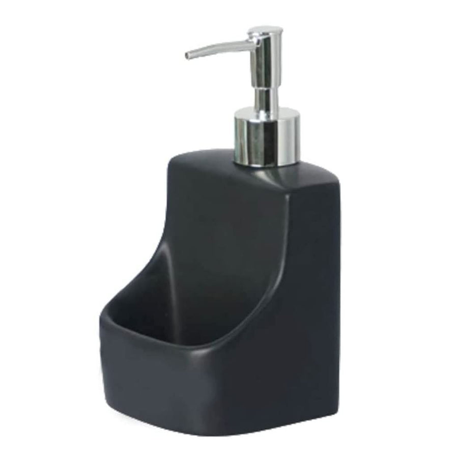 Soap Dispenser with Sponge Holder for Kitchen Sink, Hand Soap Pump Bottle and Storage 2-in-1 for Bathroom Countertop (Black)
