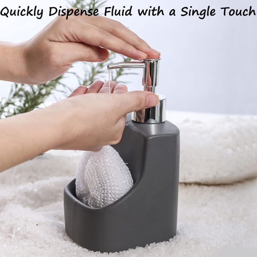 Soap Dispenser with Sponge Holder for Kitchen Sink, Hand Soap Pump Bottle and Storage 2-in-1 for Bathroom Countertop (Black)
