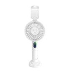 Water Spray Mist Fan Electric, USB Rechargeable Hand Mini Fan, Cell Phone Holder, 3 Speed Levels and a Button Switch (White)