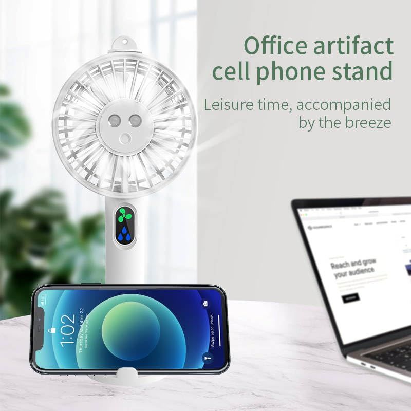 Water Spray Mist Fan Electric, USB Rechargeable Hand Mini Fan, Cell Phone Holder, 3 Speed Levels and a Button Switch (White)