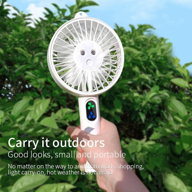 Water Spray Mist Fan Electric, USB Rechargeable Hand Mini Fan, Cell Phone Holder, 3 Speed Levels and a Button Switch (White)