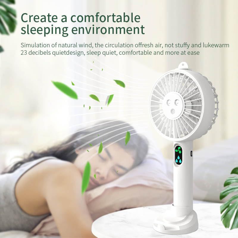 Water Spray Mist Fan Electric, USB Rechargeable Hand Mini Fan, Cell Phone Holder, 3 Speed Levels and a Button Switch (White)
