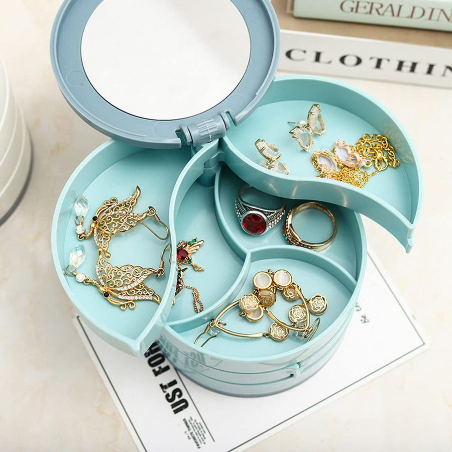 Rotatable Jewelry Boxes for Women Multi-Layer Storage Box Earring Necklace Jewelry Organizer Ring Box Jewelry  Organizer  (Blue)