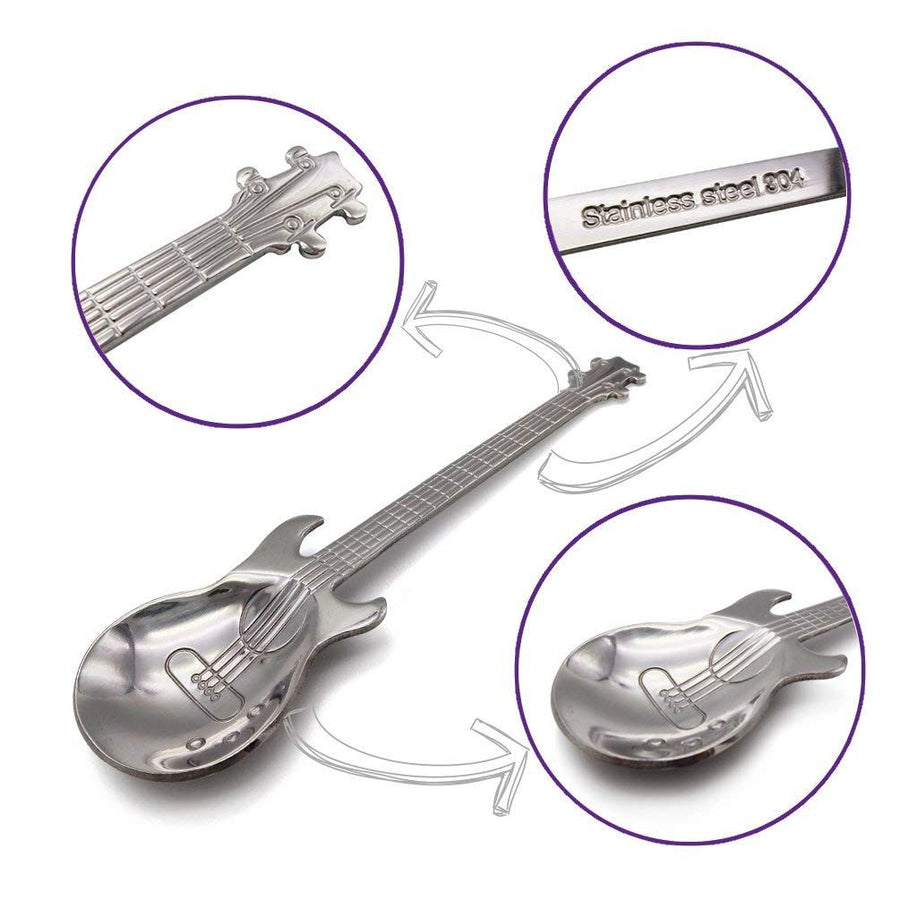 Coffee Tea Spoons, Stainless Steel Stirring Mixing Spoons, Fun Gift for Music Lover Cute Sturdy Teaspoons, Pack of 4, Silver