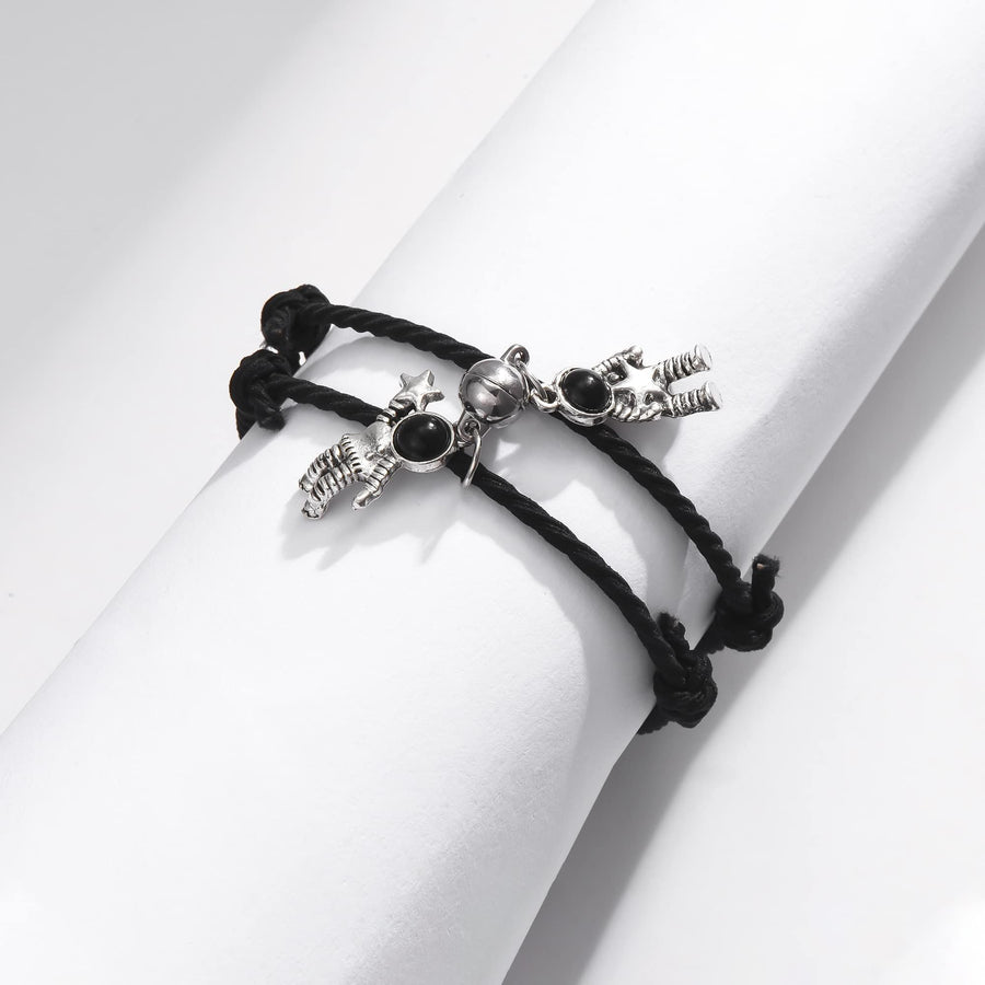 Astronaut Bracelets for Couples Crystal Jewelry Gifts for Mutual Attraction Matching Friendship Handmade Braided Rope 2pcs